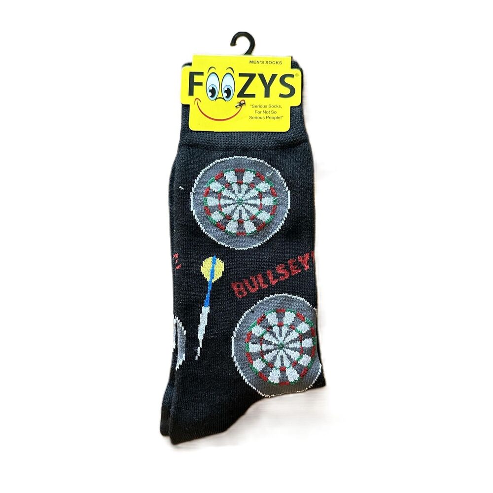 Foozys Black Printed Dartboard Pattern Crew Socks Mens One Size New